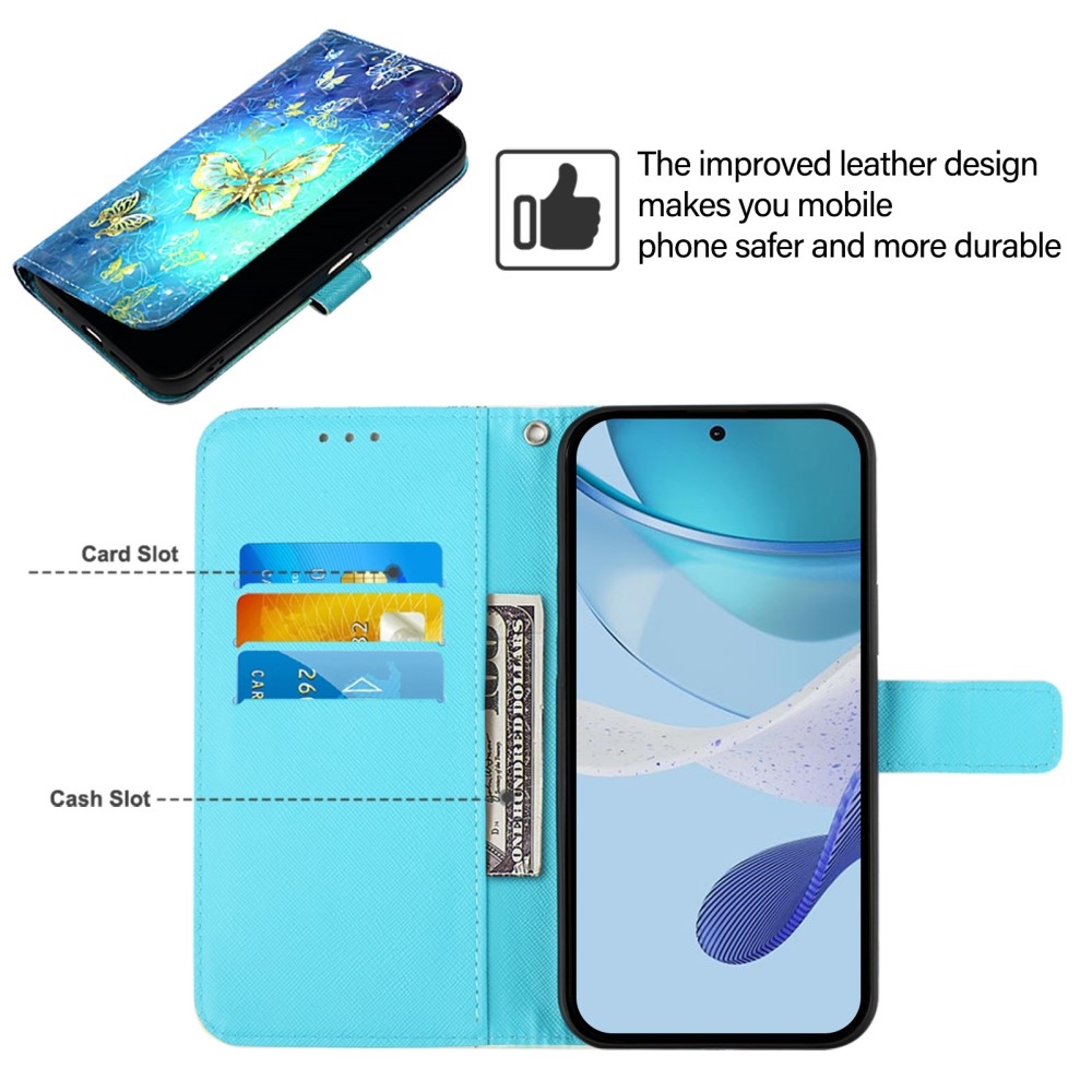 Patte könyv tok Samsung Galaxy M55 5G - kék és arany pillangókhoz