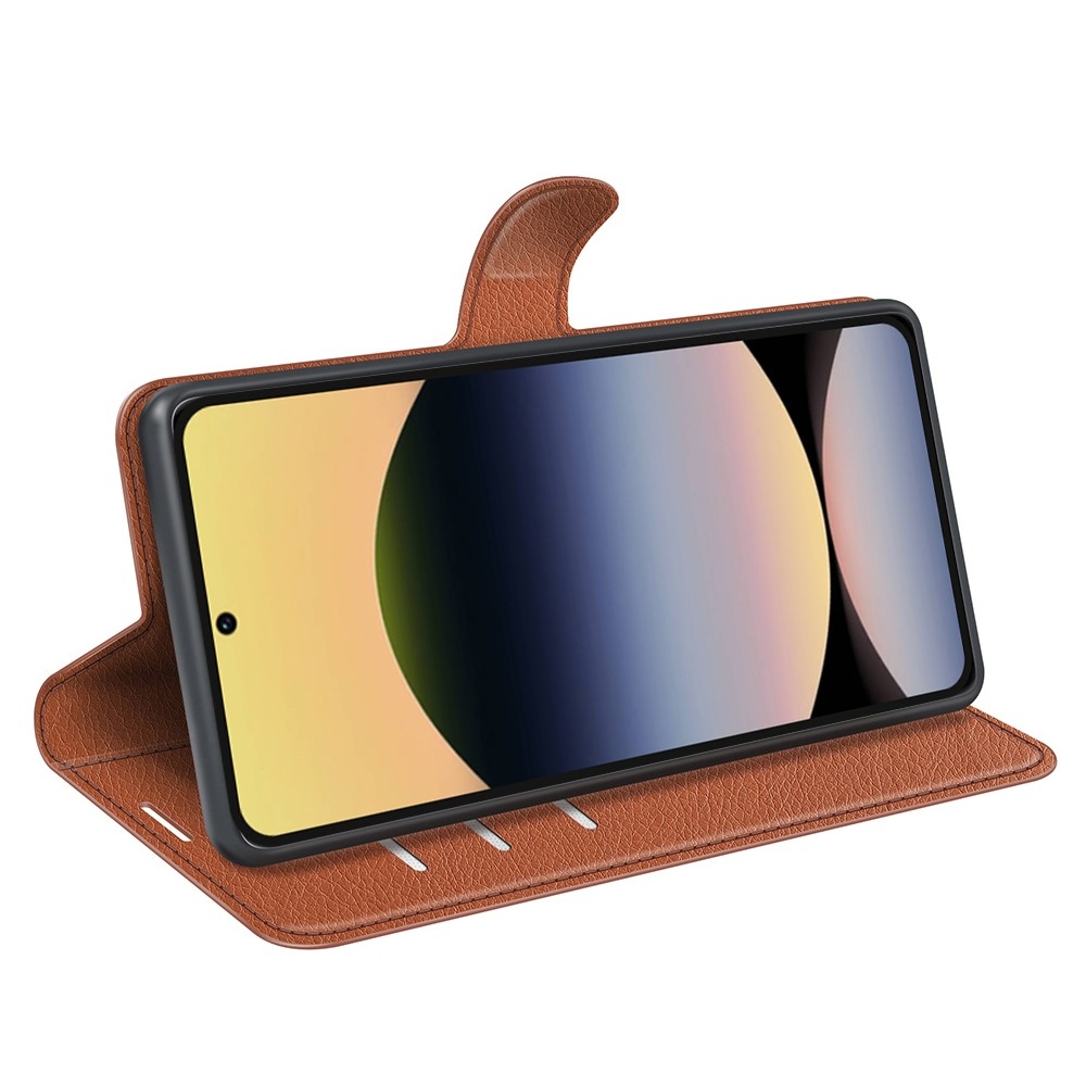 Litchi könyv tok Xiaomi Redmi Note 14S-hez - barna