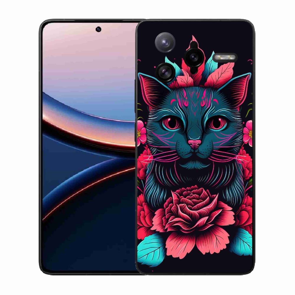 Gél borító mmCase a Xiaomi Poco F7 Ultra számára - virágok és macska