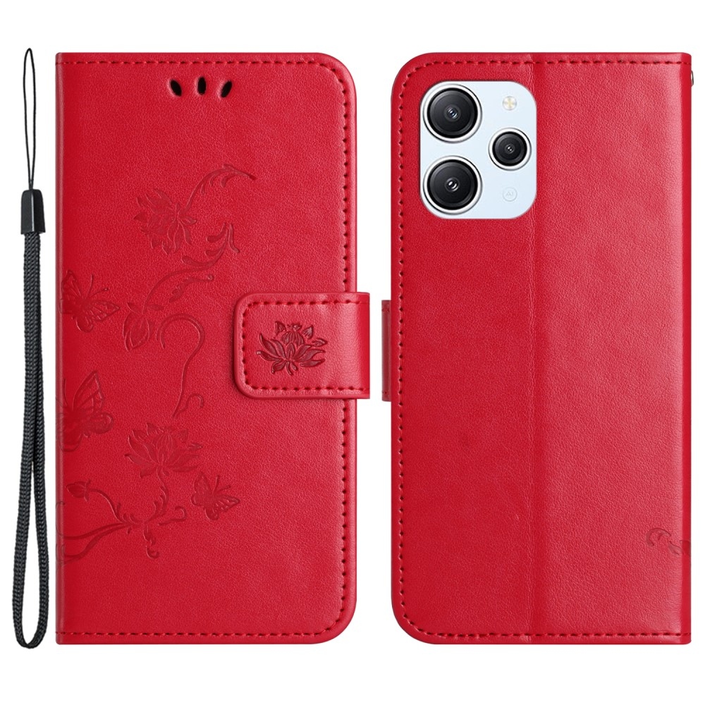 Virágos könyv tok a Xiaomi Redmi 12 4G/5G készülékhez - piros