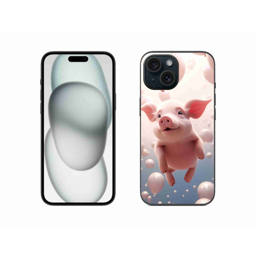 Gél borítás mmCase iPhone 15 készülékhez - malacka lufikkal