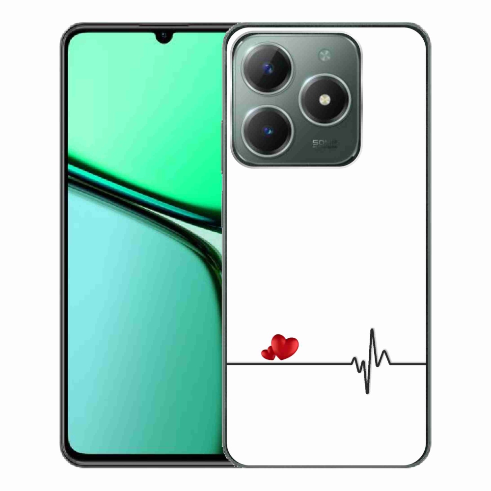Gél borító mmCase a Realme C61 készülékre - szív és szívverés fehér háttérrel