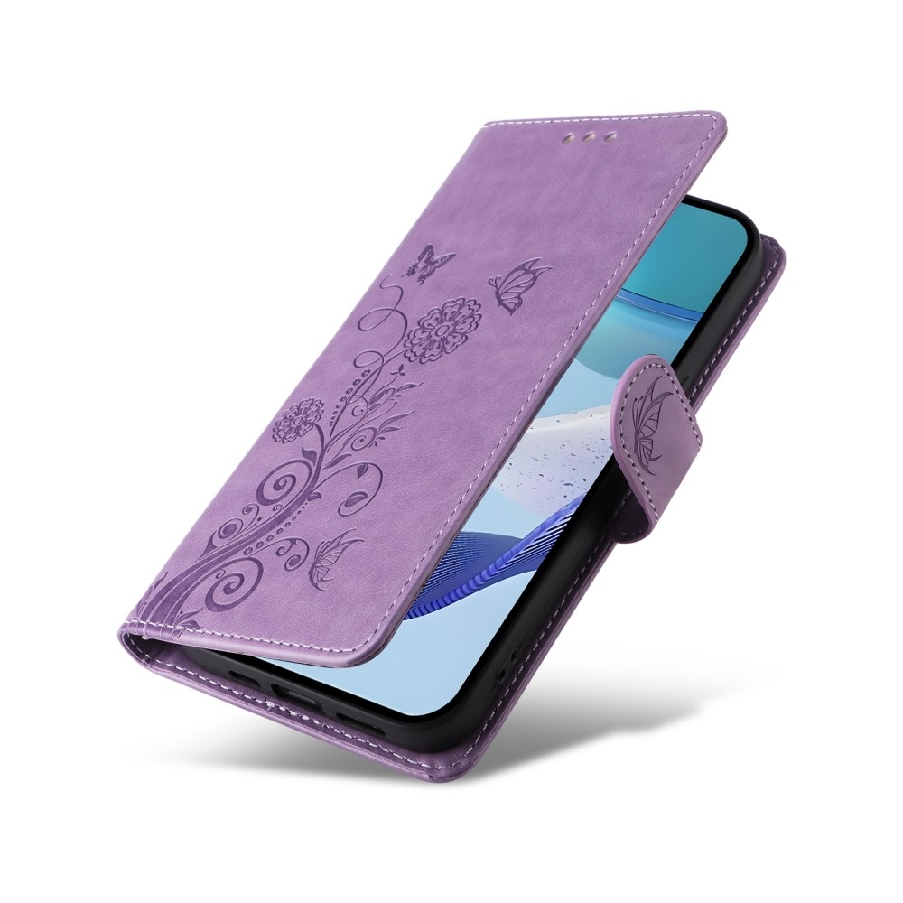 Virágos könyvtáska a Realme 14x 5G/Realme C75 készülékhez - lila