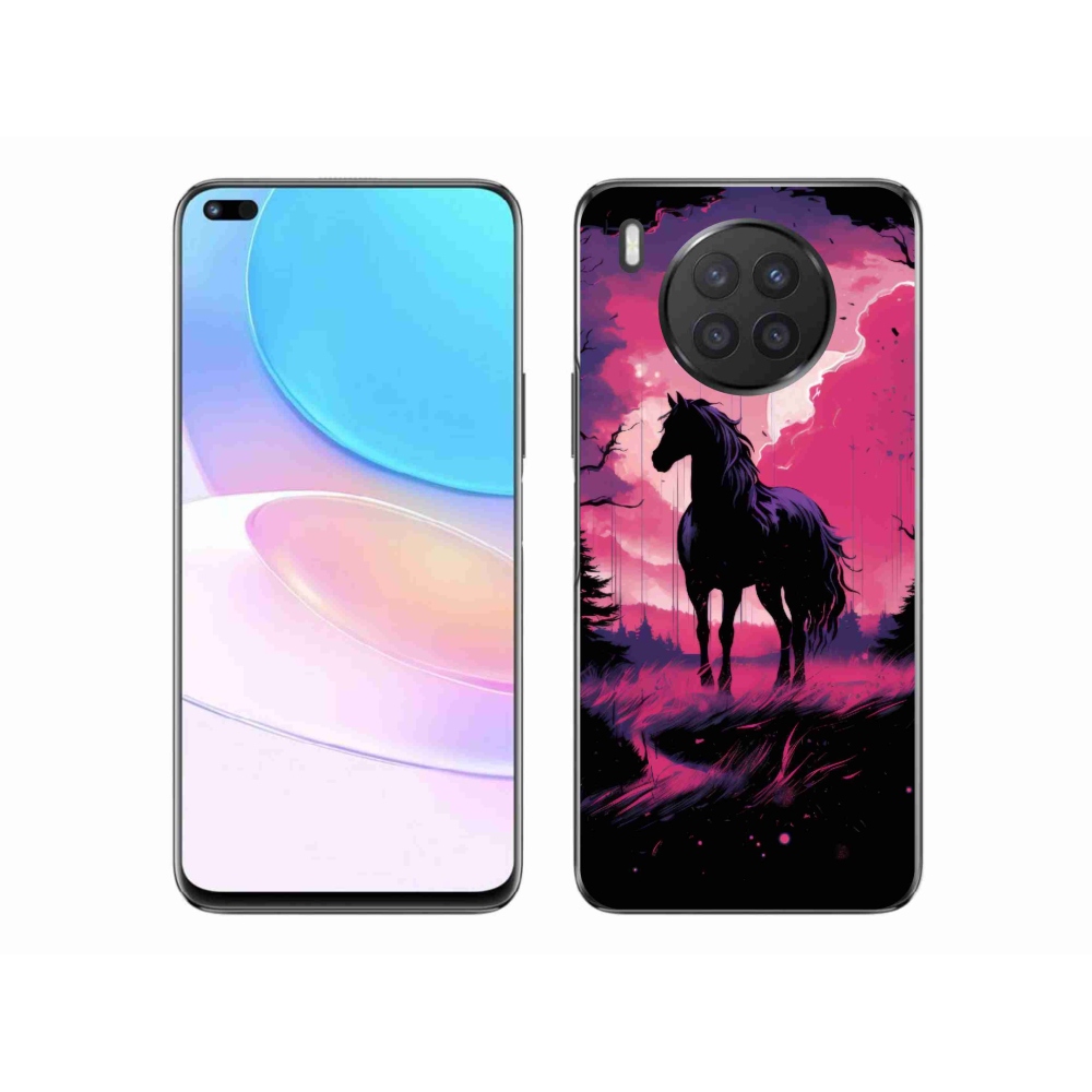 Gél borítás mmCase a Huawei Nova 8i készülékhez - fekete rajzfilm ló 1