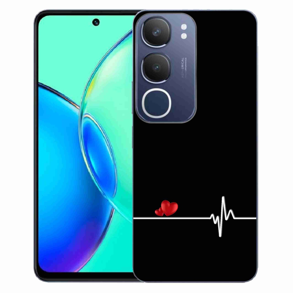 Gél borító mmCase a Vivo Y19s készülékre - szív és szívverés fekete háttérrel