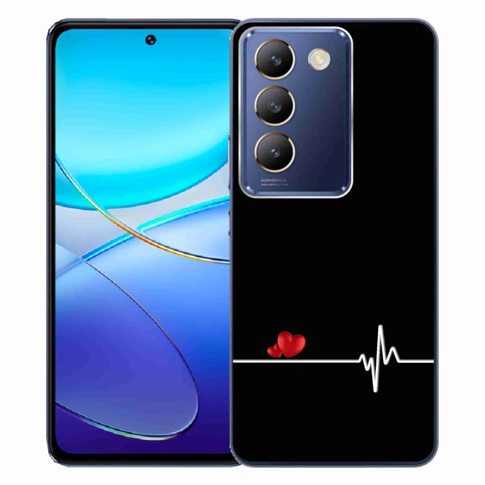 Gél borító mmCase a Vivo V40 SE 4G/5G-n - szív és szívverés fekete háttérrel