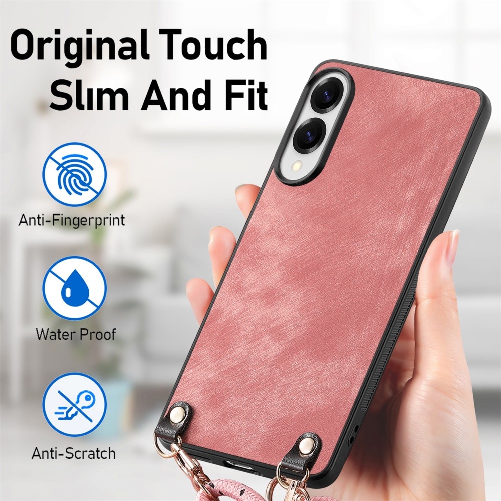 Retro zselés tok húzózsinórral és műbőrrel Samsung Galaxy S25 Edge készülékhez - rózsaszínű