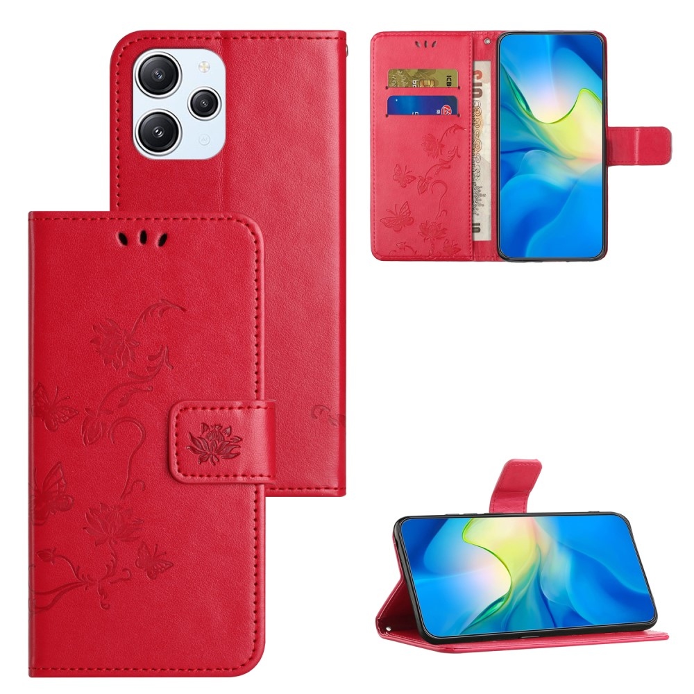 Virágos könyv tok a Xiaomi Redmi 12 4G/5G készülékhez - piros
