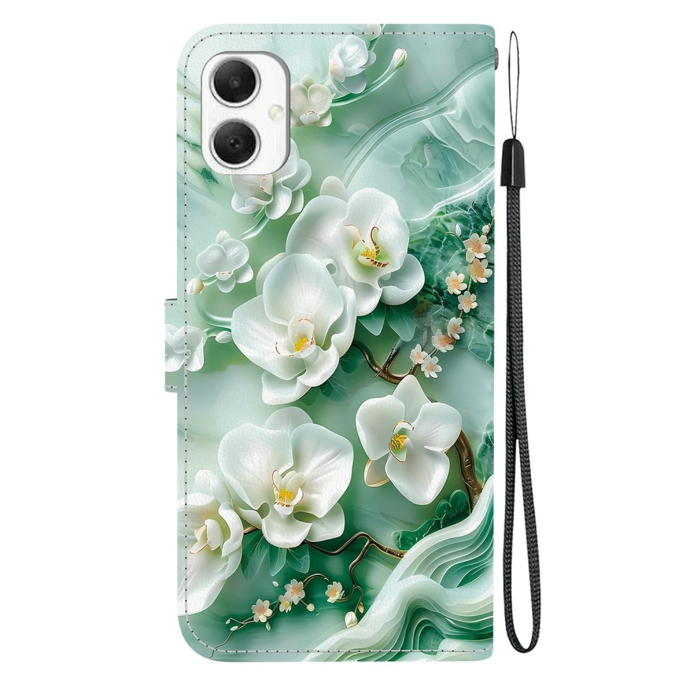 Sokoldalú könyves tok Samsung Galaxy A06 4G - fehér virágokkal