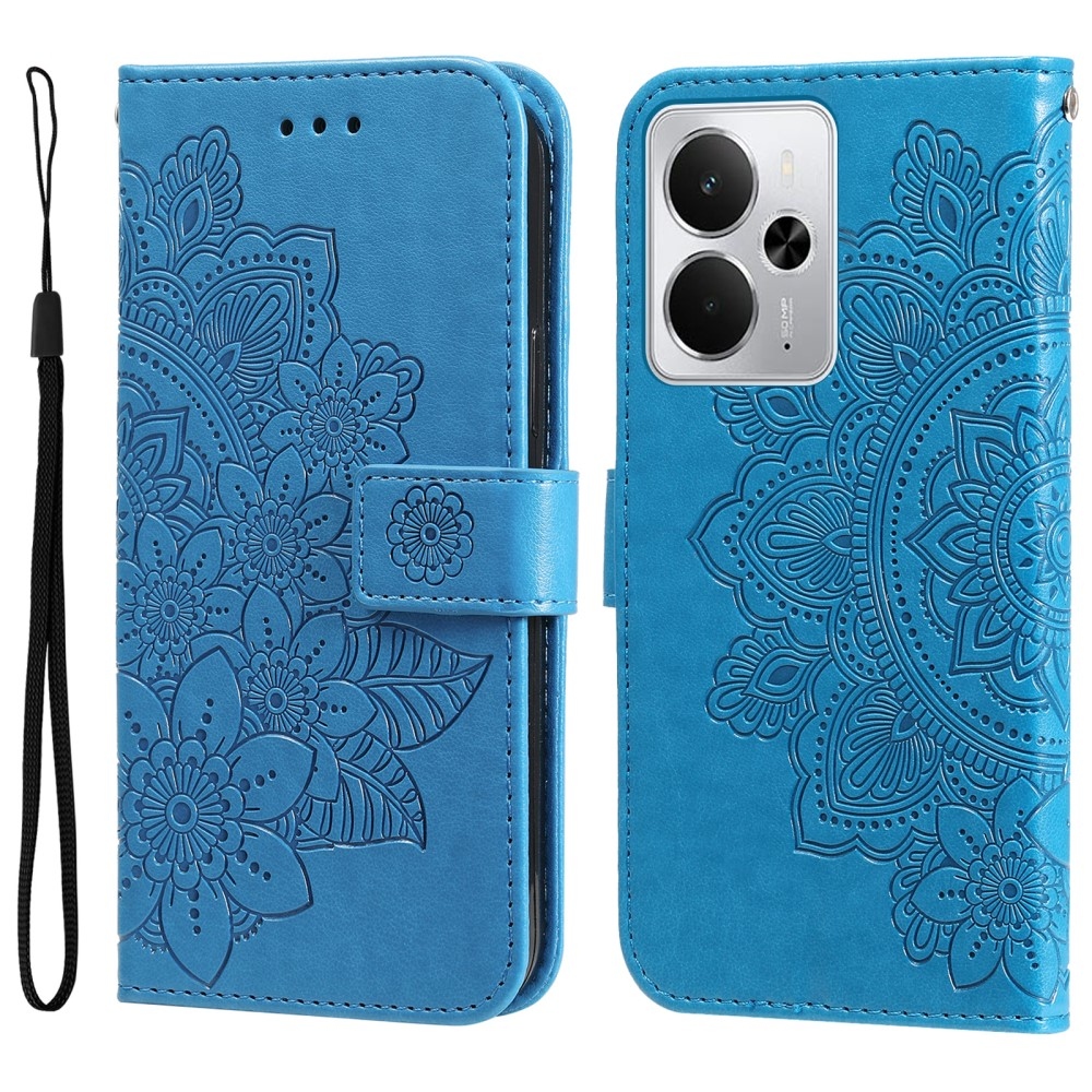 Virágos könyvtáska a Realme 14 5G készülékhez - kék