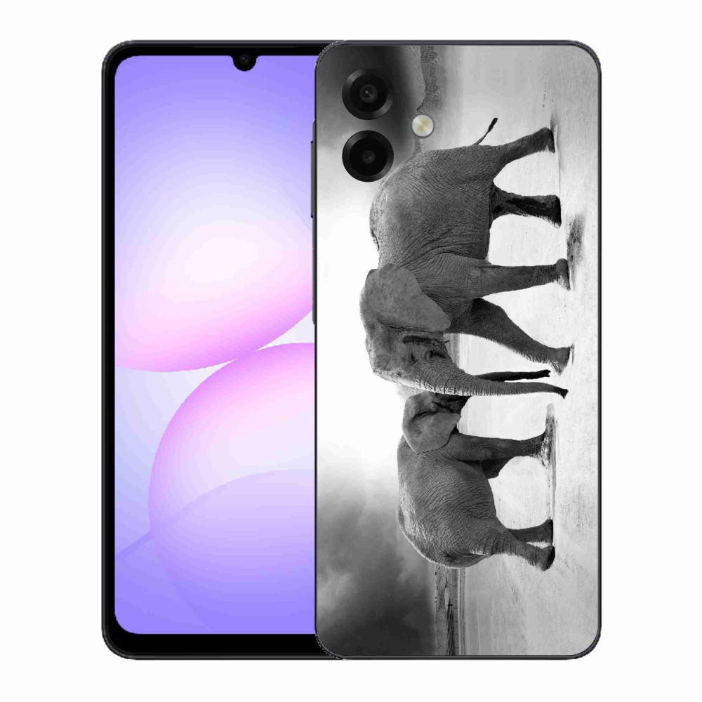 Gél borítás mmCase Samsung Galaxy A07 4G - fekete és fehér elefántokhoz
