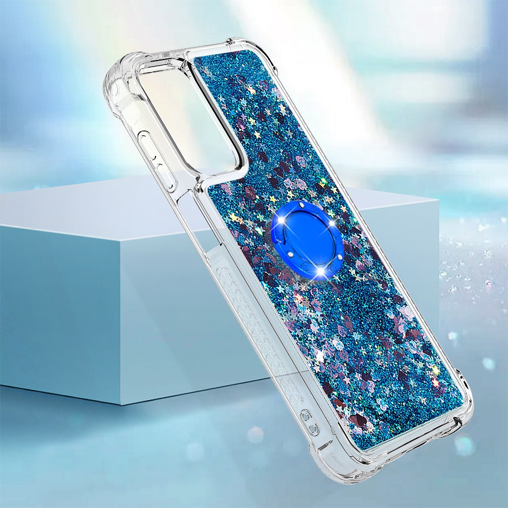 Glitt homokóra zselés tok ujjgyűrűvel Samsung Galaxy A17 5G-hez - kék/szív