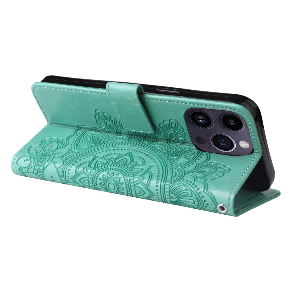 Mandala könyvtáska iPhone 15 Pro készülékhez - teal színű