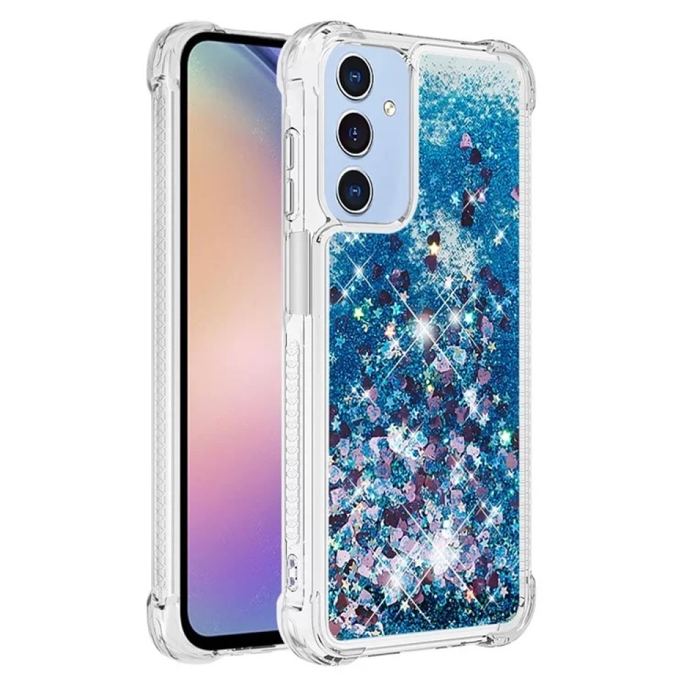 Glitter zselés homokóra tok Samsung Galaxy A15 4G/5G - kék/szív