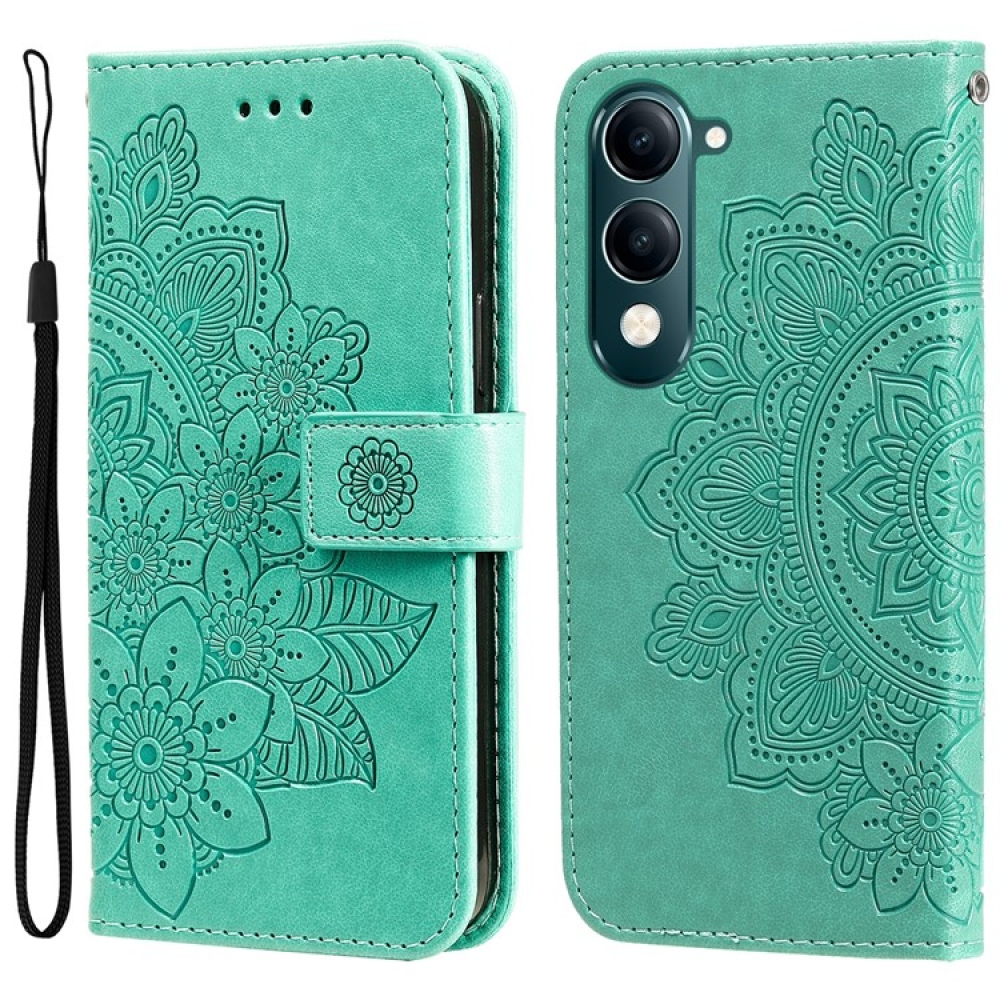 Virágos könyvtáska a Vivo Y29s 5G-hez - teal színű