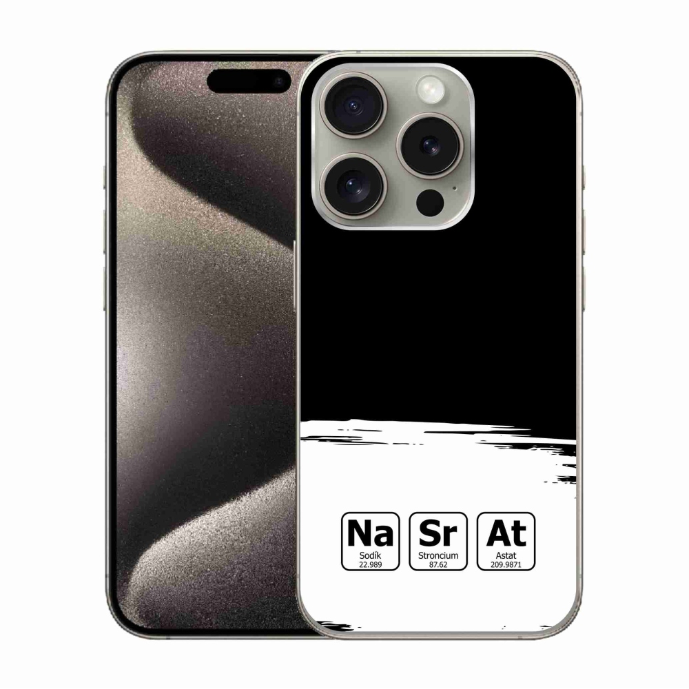 Gél borítás mmCase iPhone 15 Pro készülékhez - kémiai elemek fehér és fekete háttérrel
