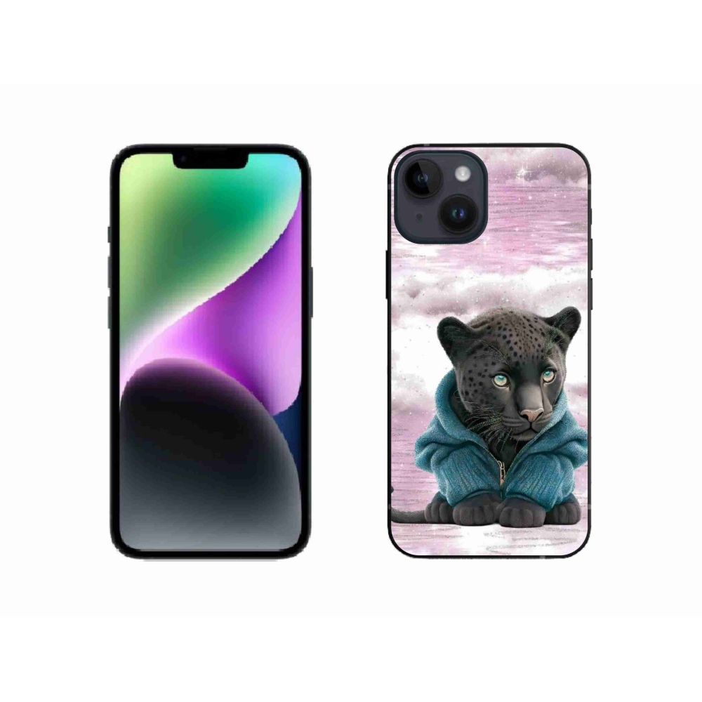 Gél borítás mmCase iPhone 14 készülékhez - fekete párduc pulóverben