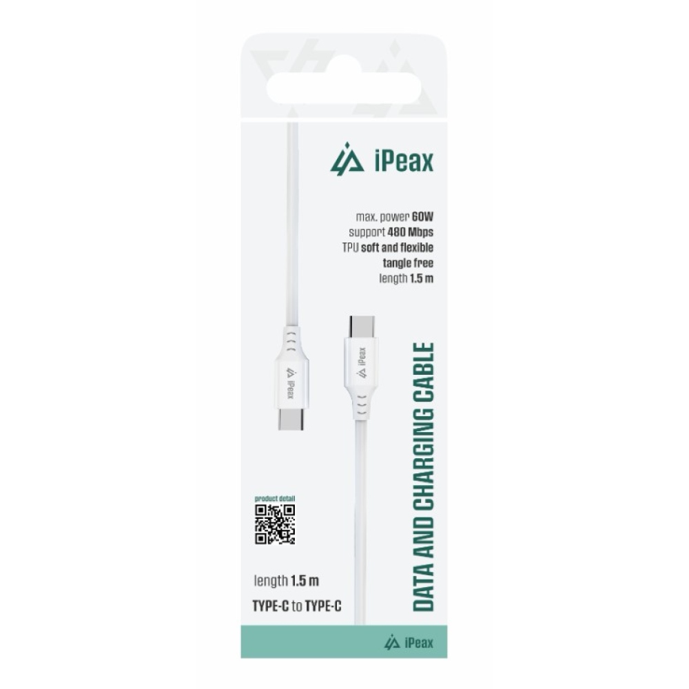 iPEAX TPU kábel USB-C / USB-C 1,5 m, USB 2.0 - fehér