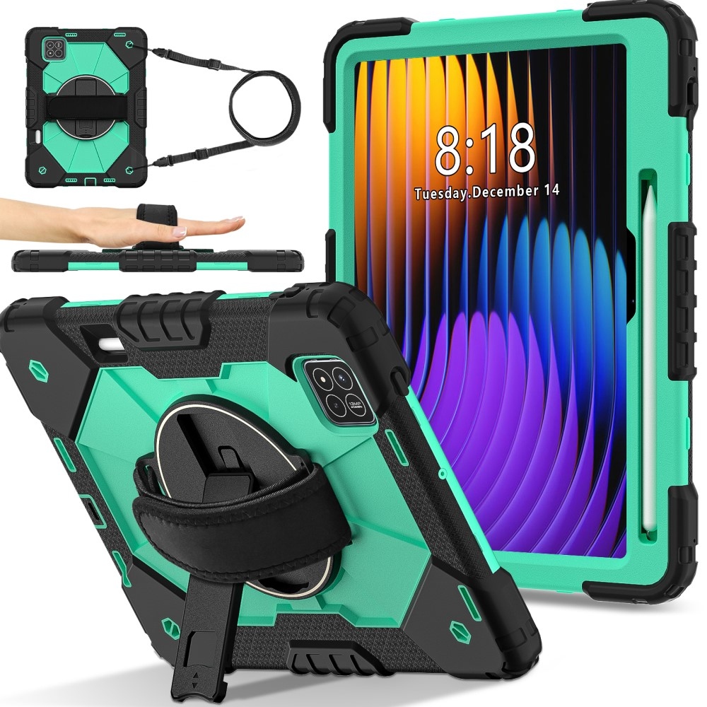 Strapabíró huzat kéztartóval és vállpánttal Xiaomi Pad 7/7 Pro-hoz - fekete/kék-zöld