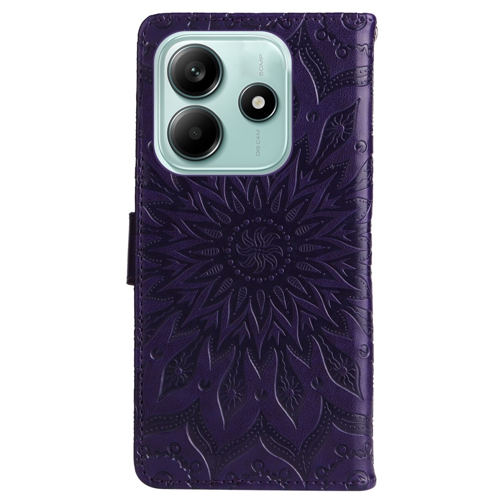 Napraforgó könyv tok Xiaomi Redmi Note 14 5G - sötét lila