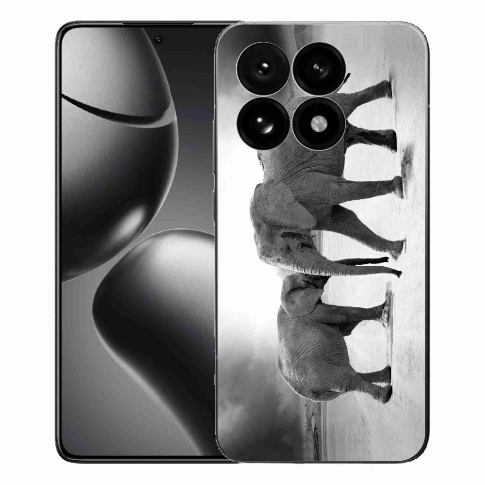 Gél borítás mmCase a Xiaomi 15T-hez - fekete és fehér elefántok