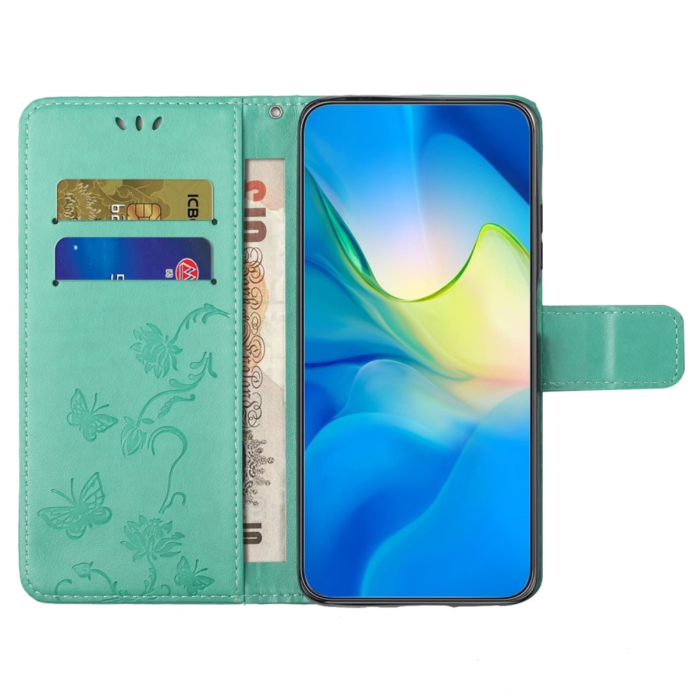 Virágos könyvtáska Samsung Galaxy A15 4G/5G készülékhez - teal színű