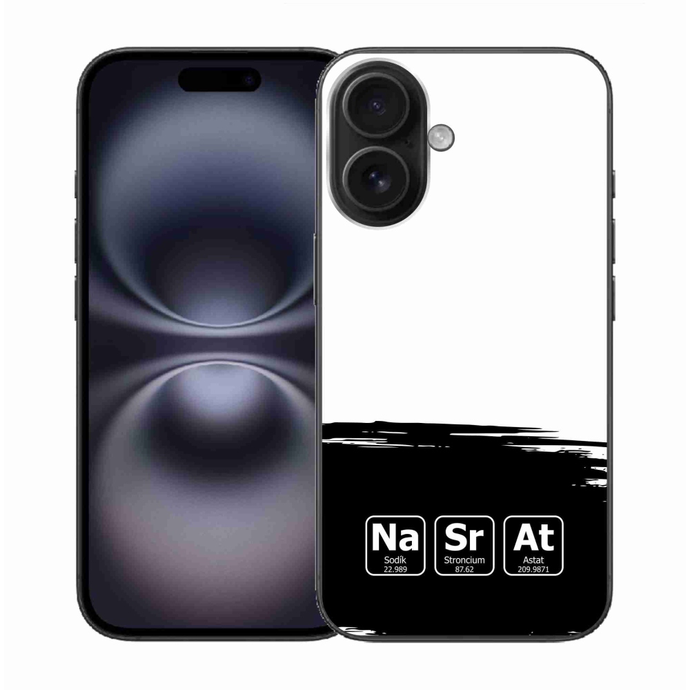 Gél borítás mmCase iPhone 16 készülékhez - kémiai elemek fekete és fehér háttérrel