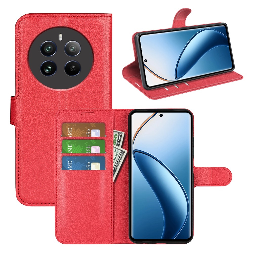 Litchi könyvtáska a Realme 12+ 5G készülékhez - piros