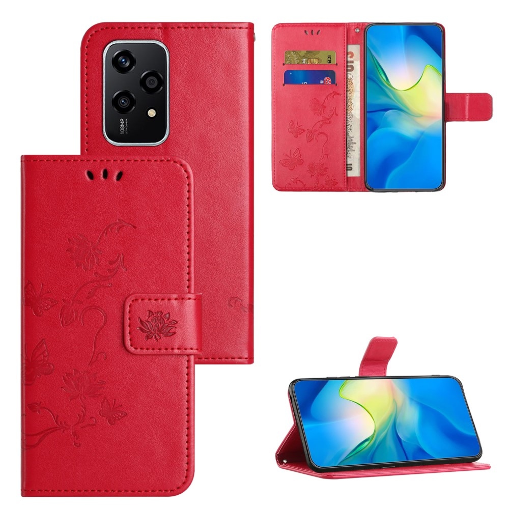 Virágos könyvtáska a Honor 200 Lite 5G-hez - piros