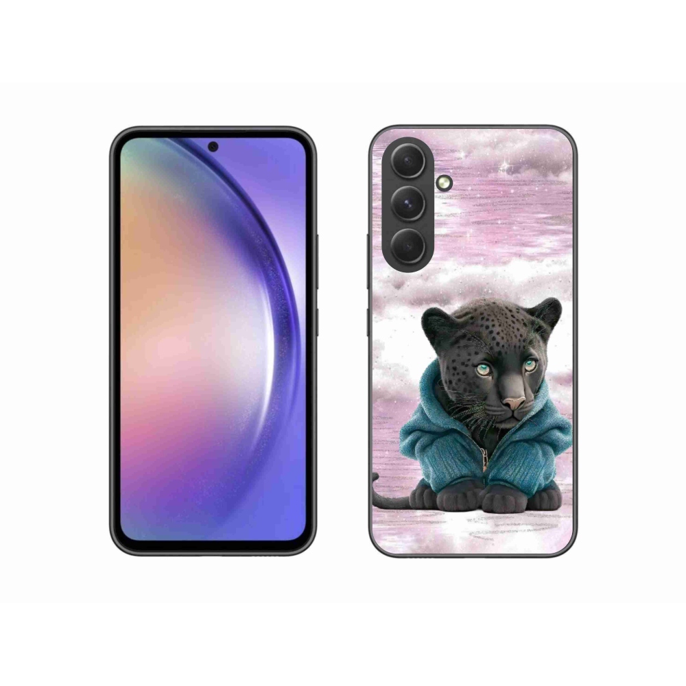 Zselés borítás mmCase Samsung Galaxy A54 5G - fekete párduc pulóverben