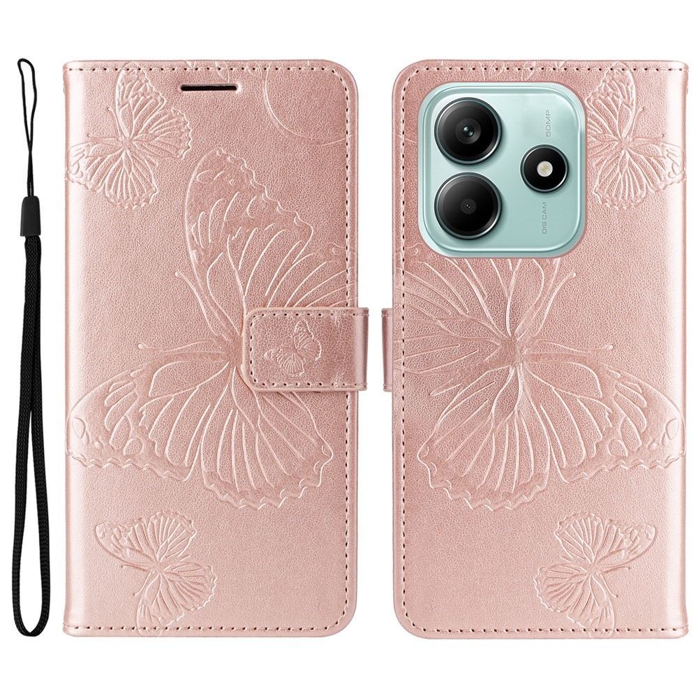 Nagy pillangó könyv tok Xiaomi Redmi Note 14 5G - rózsa arany