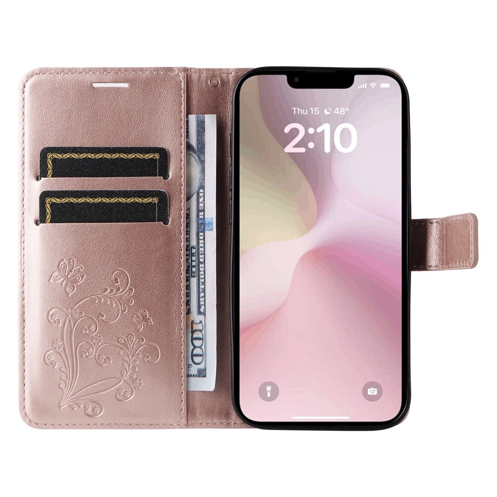 Nagy pillangó könyvtáska iPhone 16e készülékhez - rózsaarany