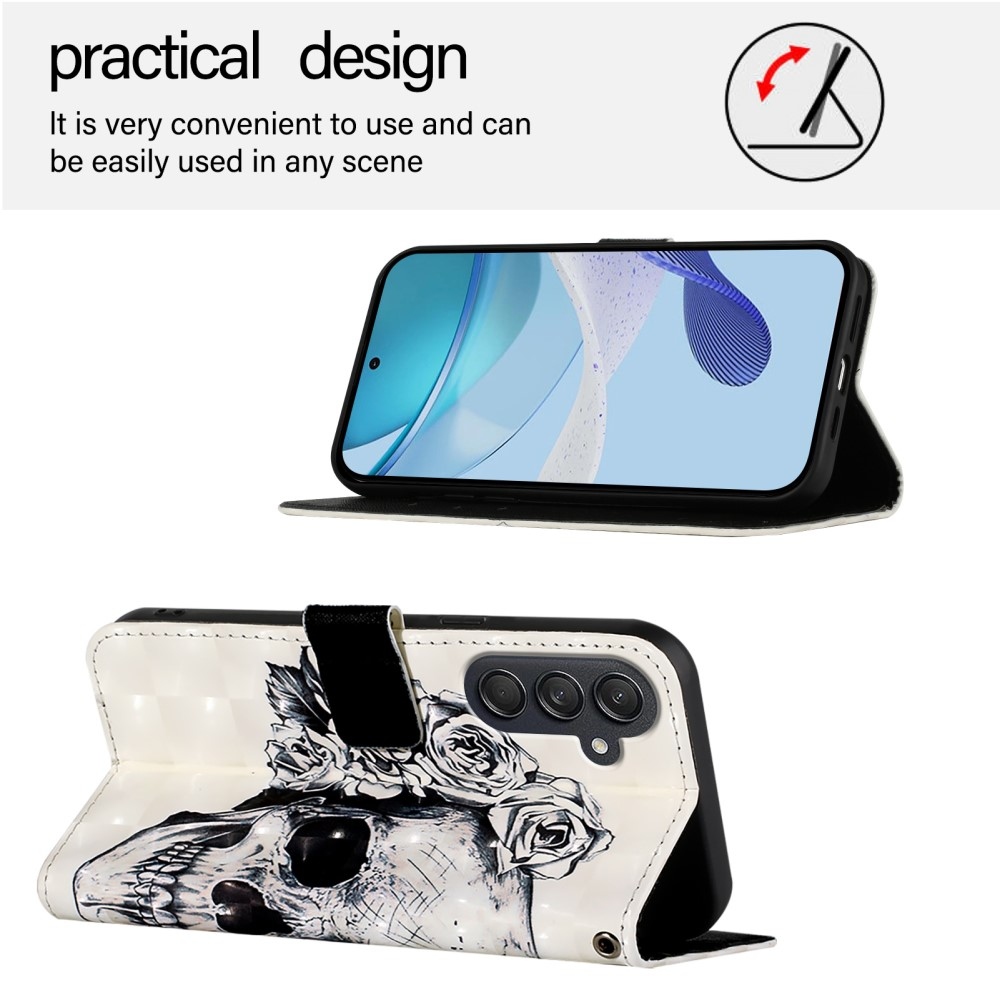 Patte könyv tok Samsung Galaxy M55 5G - koponya és rózsa