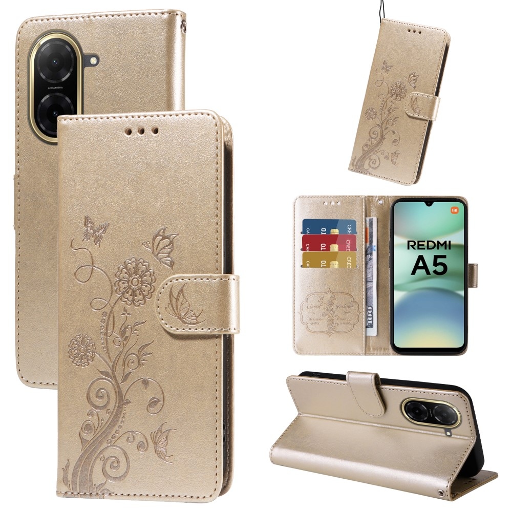 Virágos könyv tok Xiaomi Redmi A5 (173.45x79.35x8.45mm) - arany színű