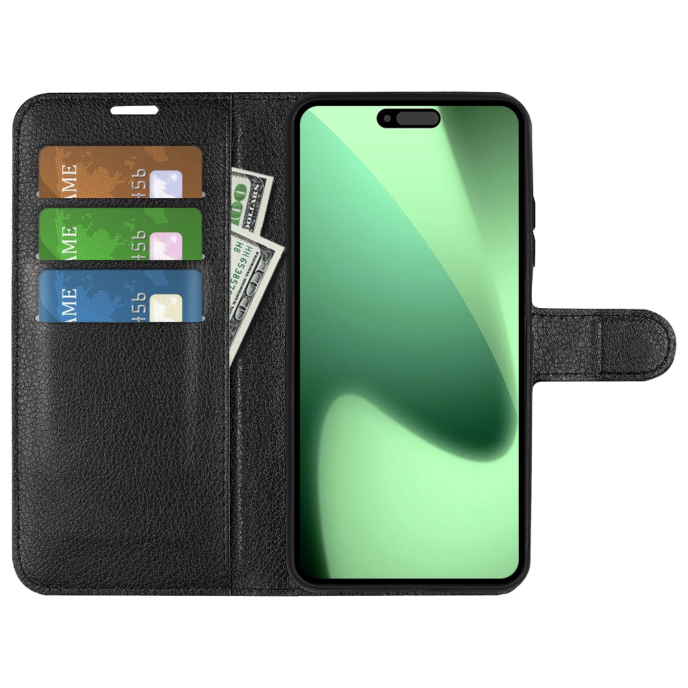 Litchi könyvtáska iPhone 17 Pro készülékhez - fekete