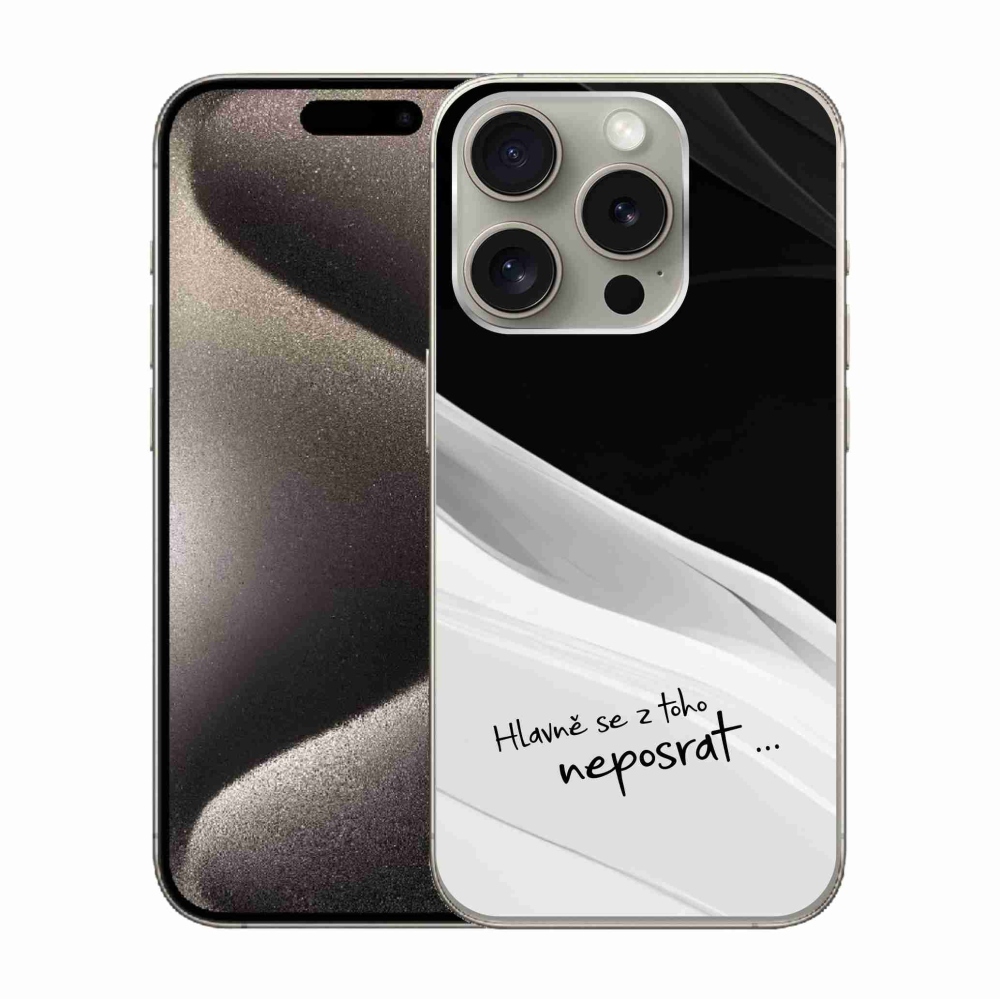 Gél borító mmCase iPhone 15 Pro készülékhez - vicces szöveg 13 fehér és fekete háttérrel