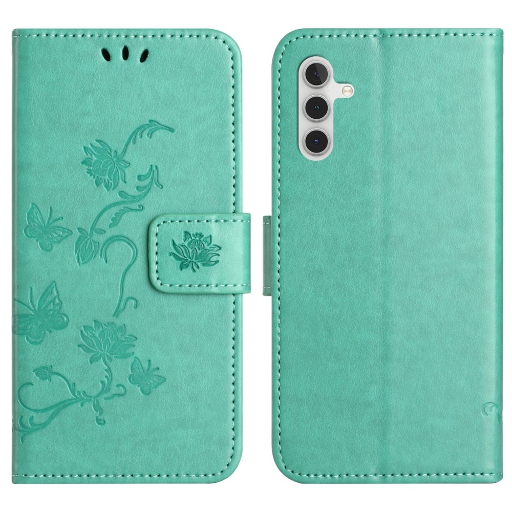 Virágos könyvtáska Samsung Galaxy A56 5G készülékhez - teal színű
