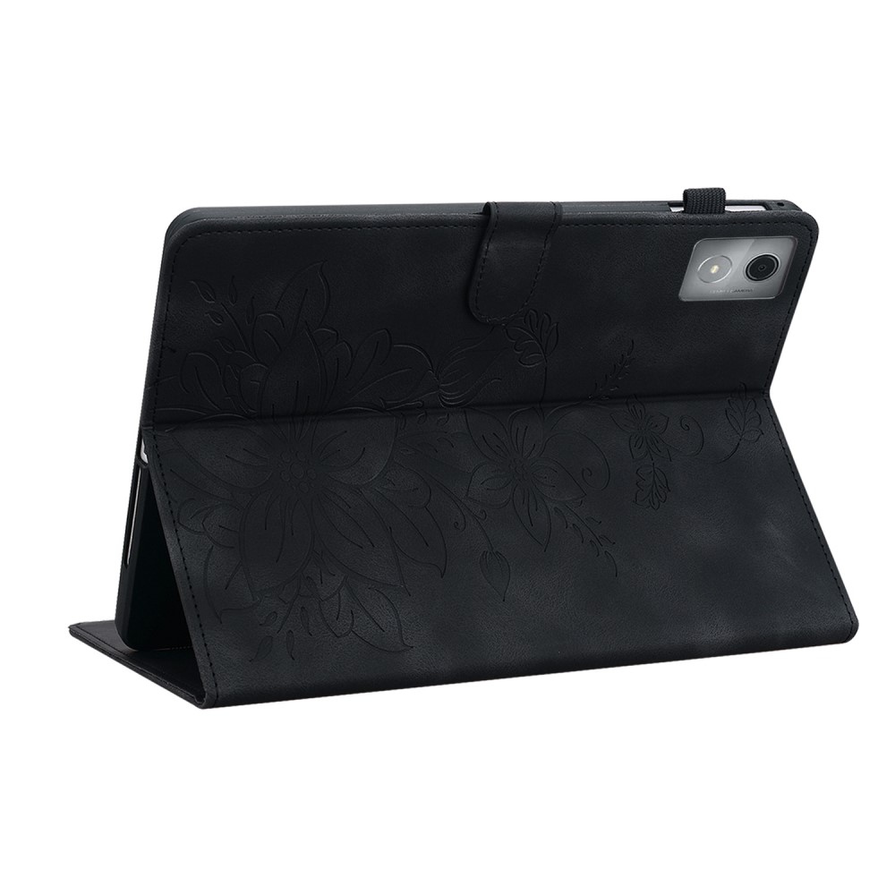 Virágok záródó tok Lenovo Tab K11 Plus-hoz - fekete