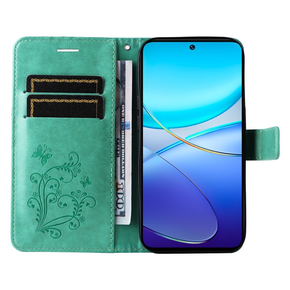 Nagy pillangó könyv tok a Vivo V40 SE 4G/5G-hez - teal színű