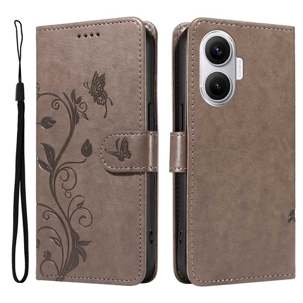 Virágok könyv tok a Xiaomi Poco F7 5G-hez - szürke