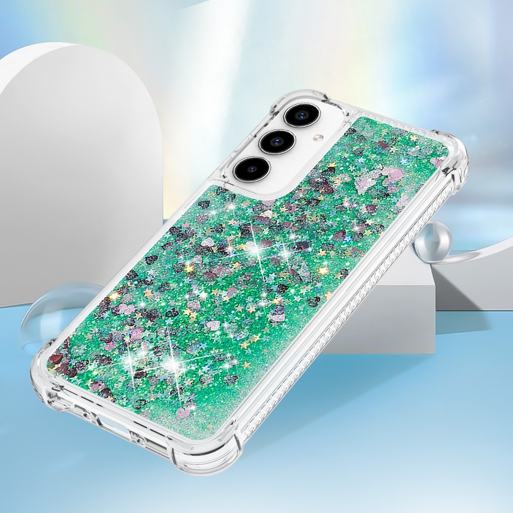 Glitter zselés homokóra tok Samsung Galaxy A35 5G - zöld/szív