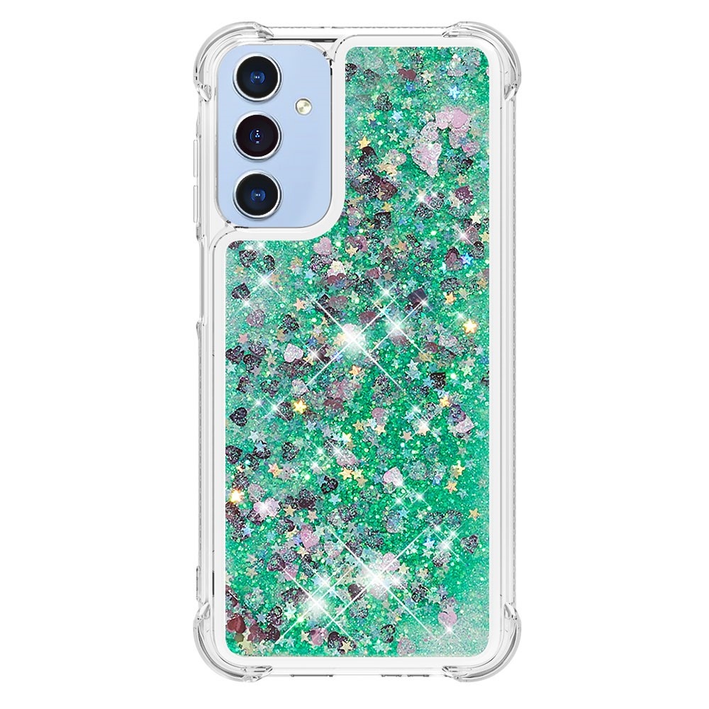 Glitter homokóra zselés tok Samsung Galaxy A26 5G - zöld/szívek