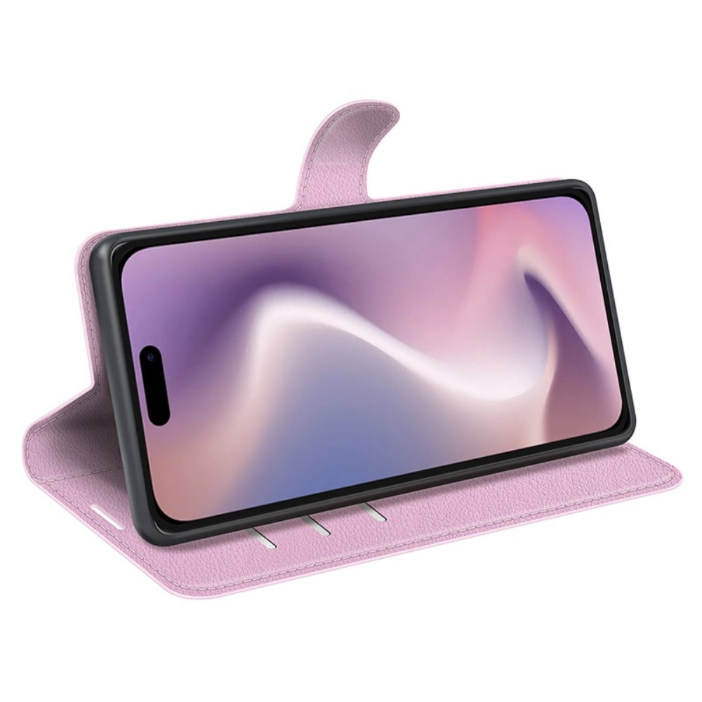 Litchi könyvtáska iPhone 16 Plus készülékhez - rózsaszín