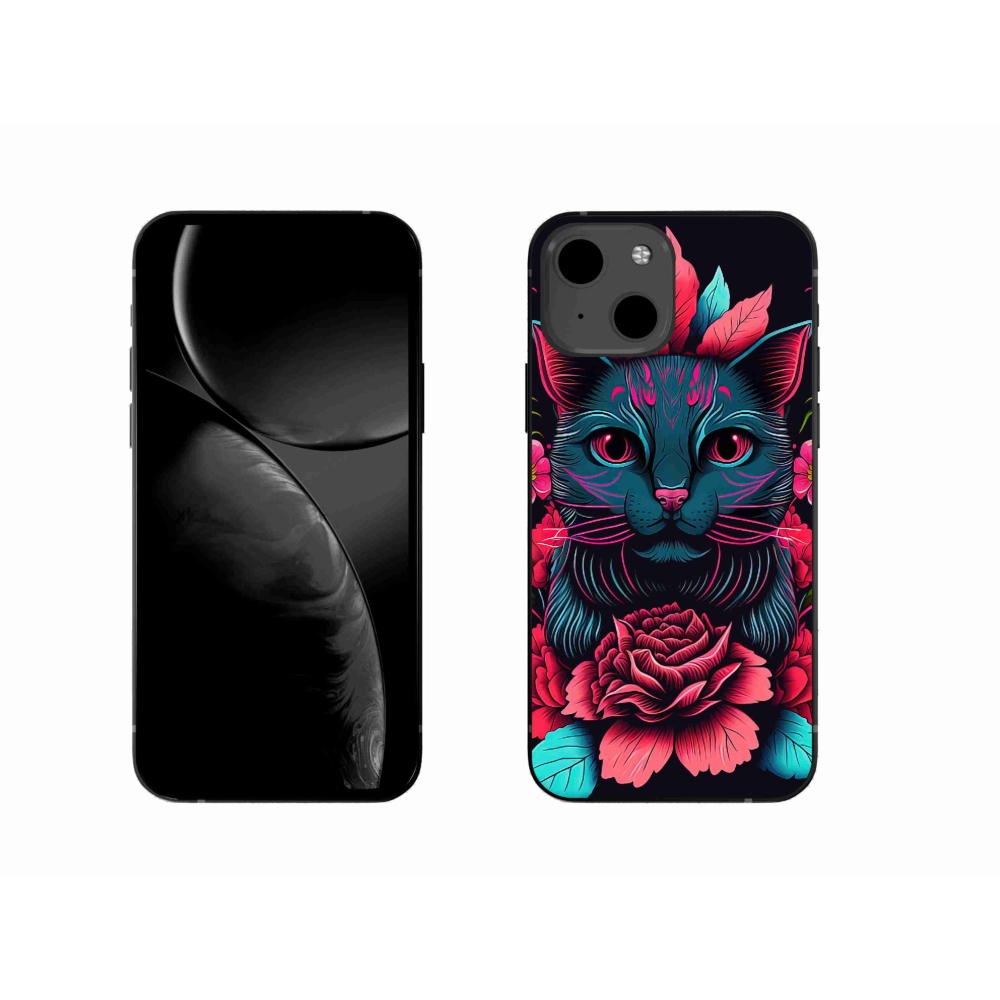 Gél borítás mmCase iPhone 13 készülékhez - virágok és macska