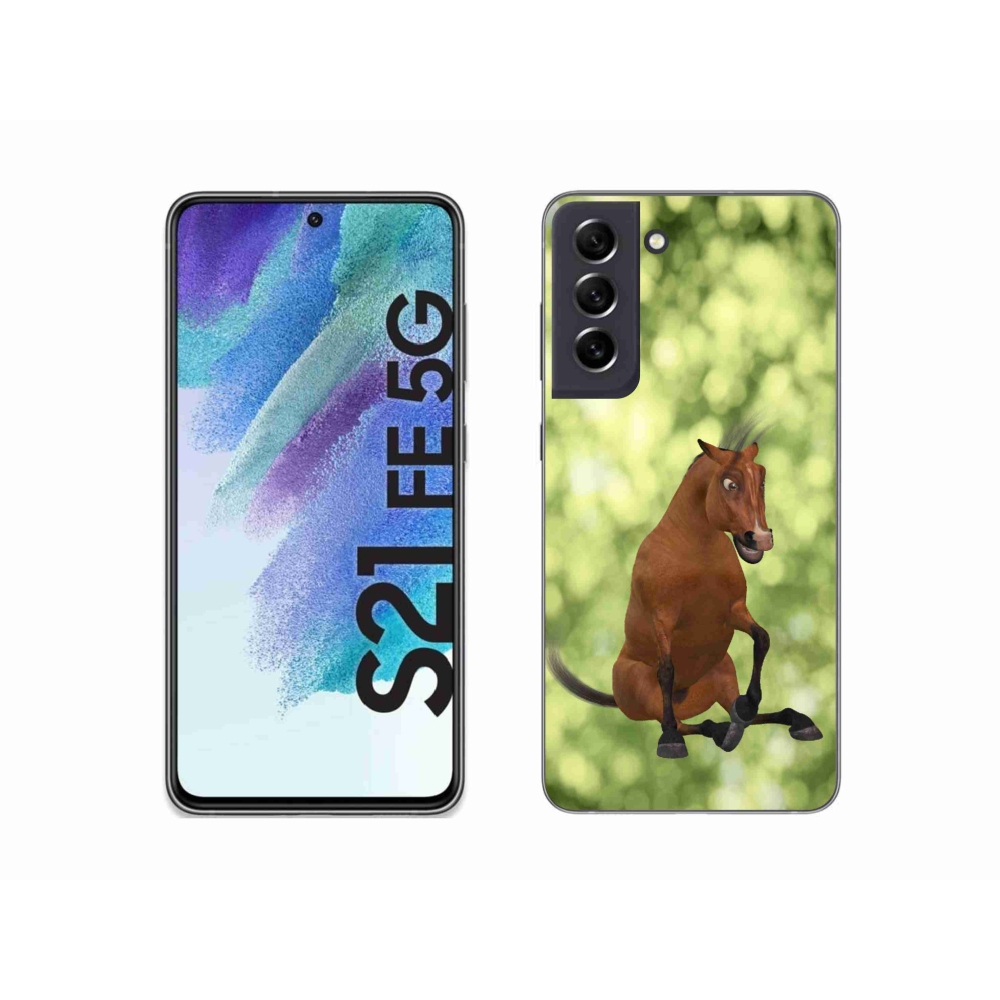 Zselés borítás mmCase Samsung Galaxy S21 FE 5G - barna rajzfilm ló 1