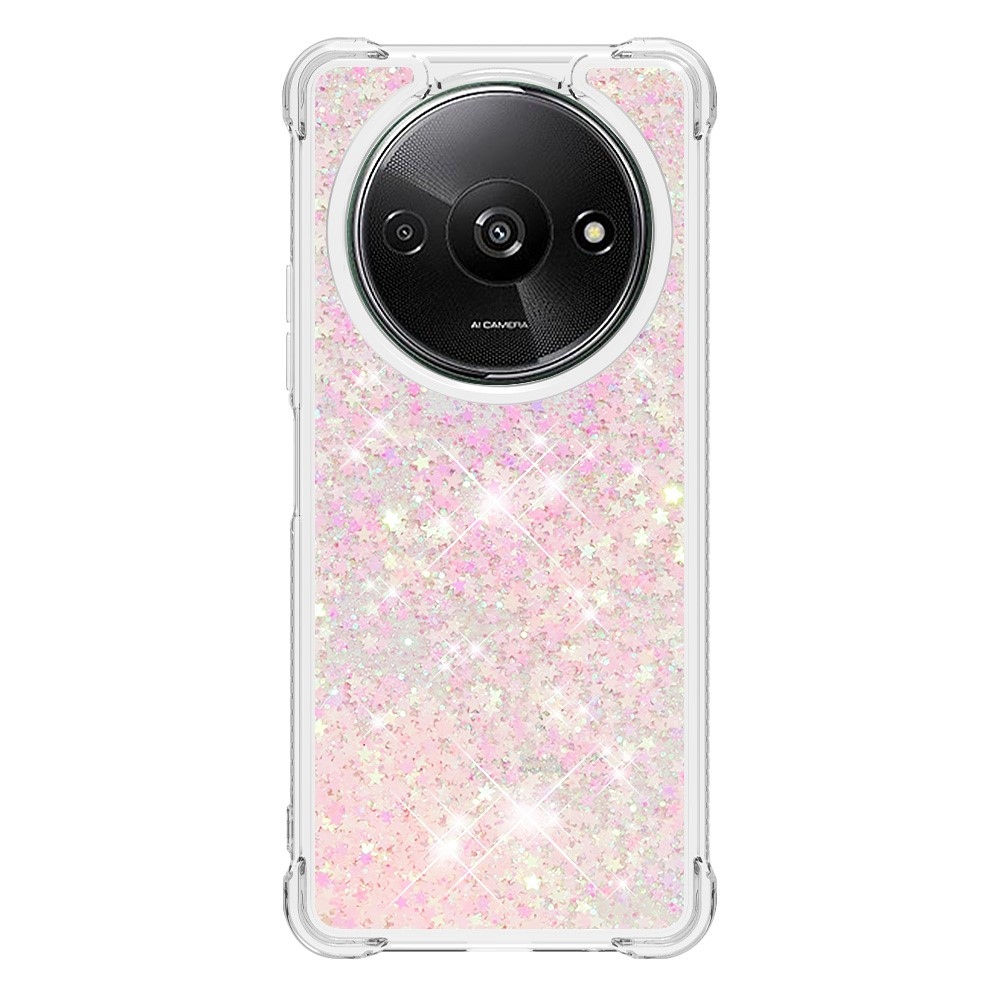 Glitter zselés homokóra tok Xiaomi Redmi A3-hoz - rózsaszín/csillagok