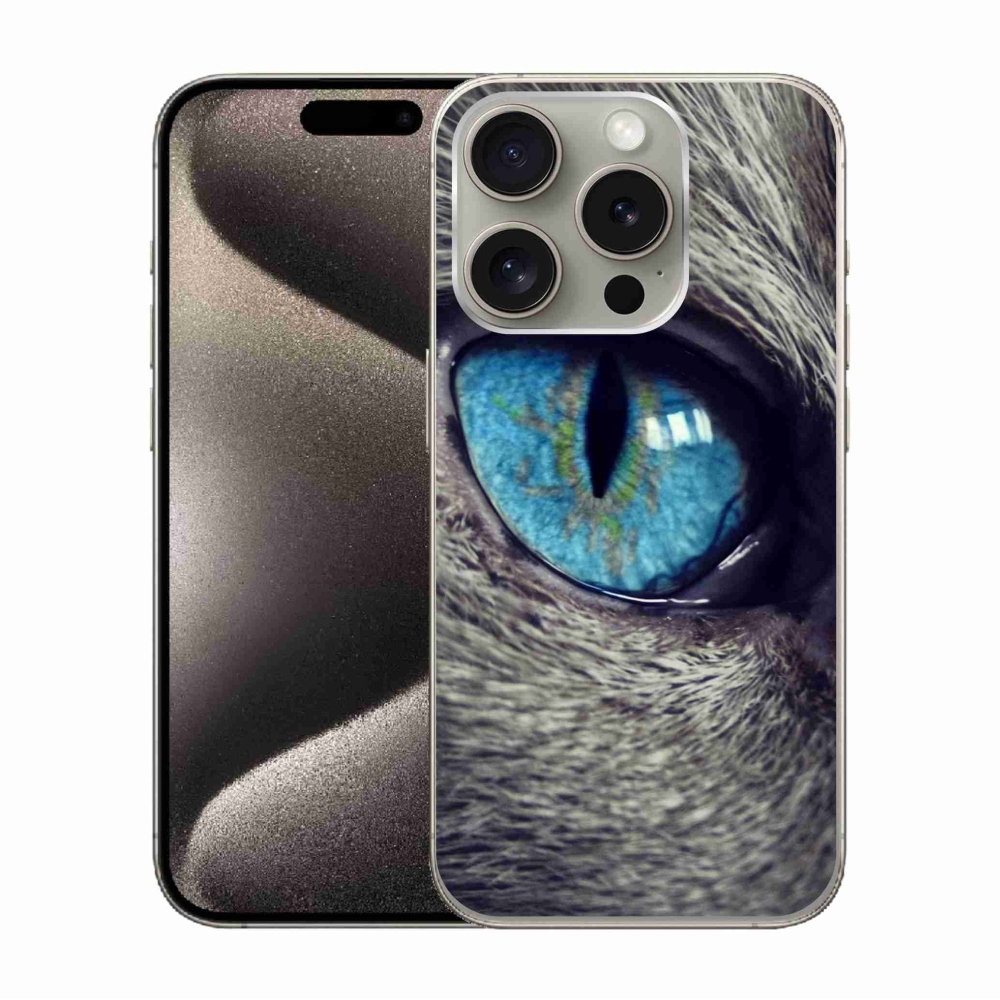 Zselés borítás mmCase iPhone 15 Pro készülékhez - kék macskaszem