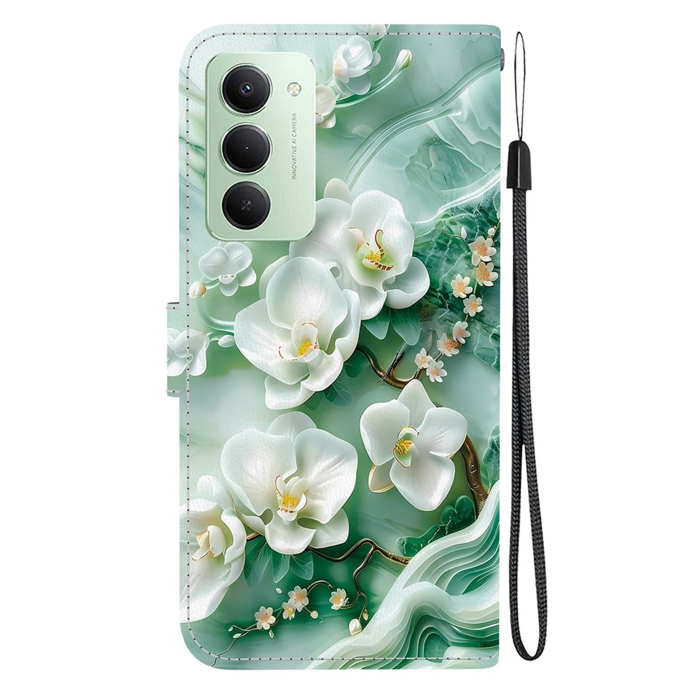 Sokoldalú könyvtáska Xiaomi Redmi 15 4G (171mm) - fehér virágokkal