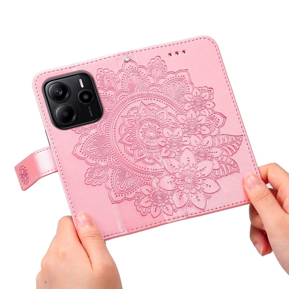 Virágos könyv tok a Xiaomi Redmi Note 14-hez - rózsaszínű