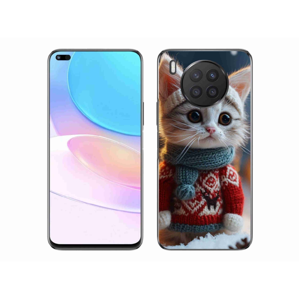 Gél borítás mmCase a Huawei Nova 8i számára - cica pulóverben